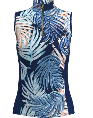AB SPORT Women's Leaf Print Sleeveless Zip Mock Polo GP03-LEAFNN