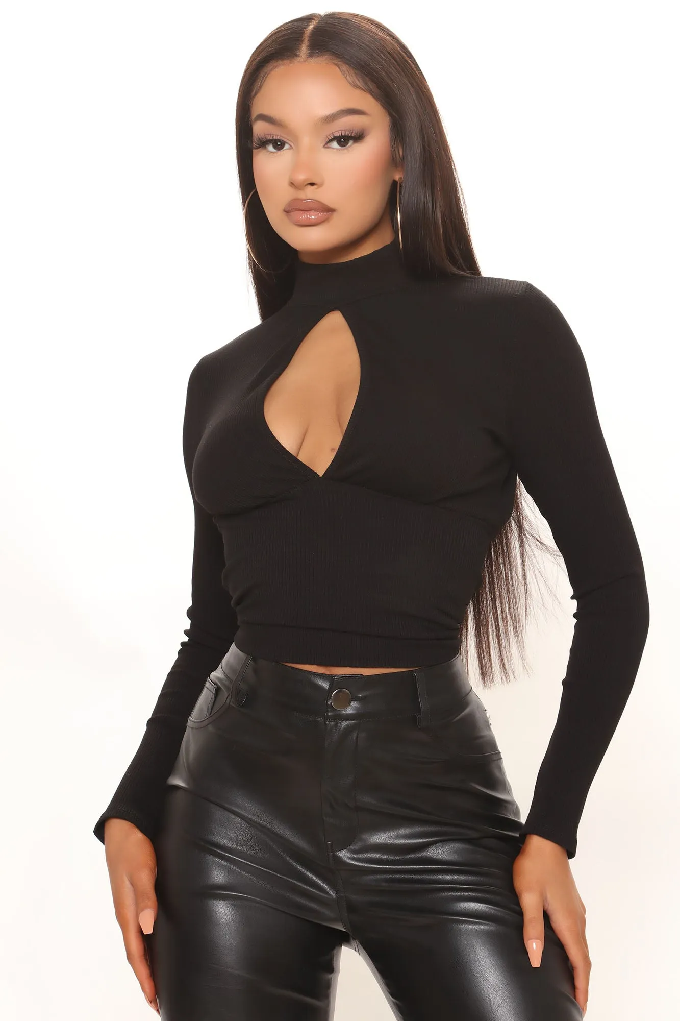Adeline Mock Neck Top - Black