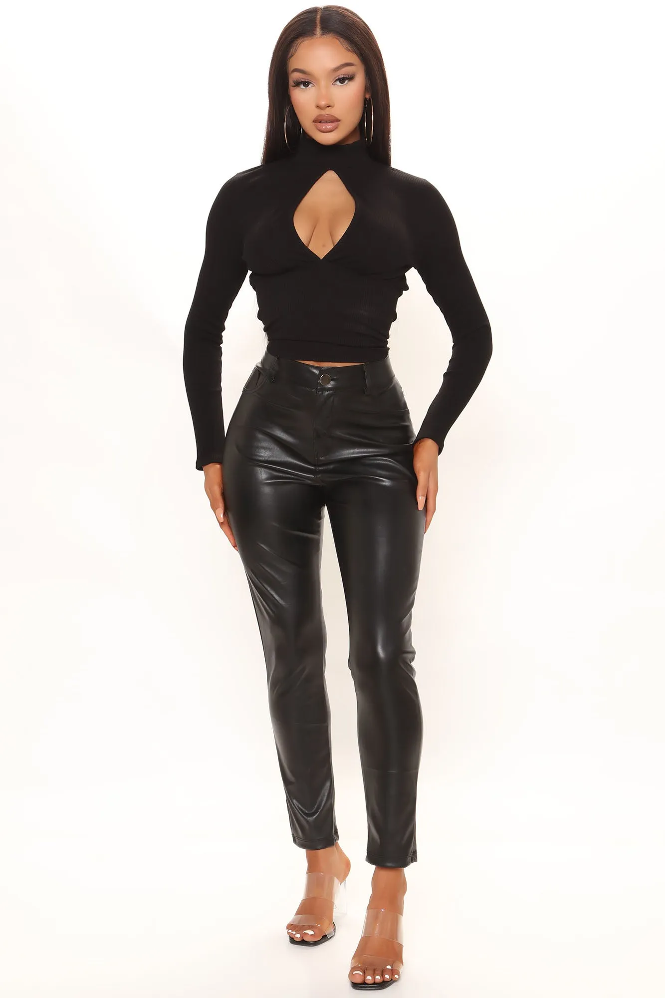 Adeline Mock Neck Top - Black
