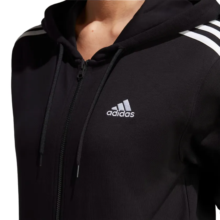 Adidas women's hooded sweatshirt with 3 stripes full zip in light cotton IC8769 black