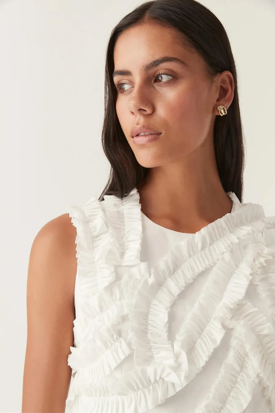 Aurelia Frill Shell Top Ivory