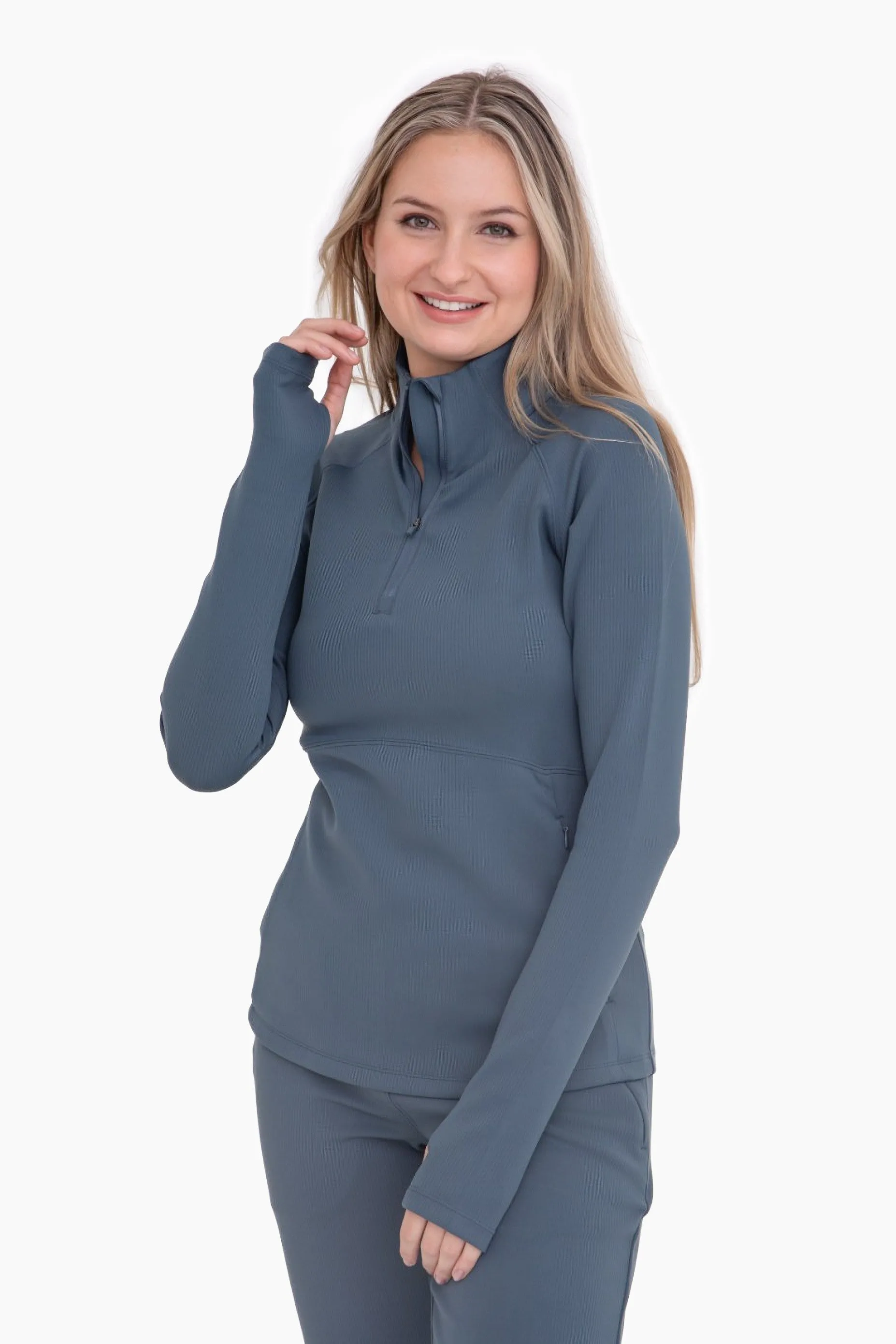 Jacquard Ribbed Mock Neck Top