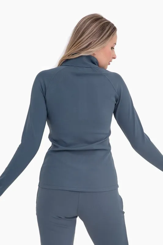 Jacquard Ribbed Mock Neck Top