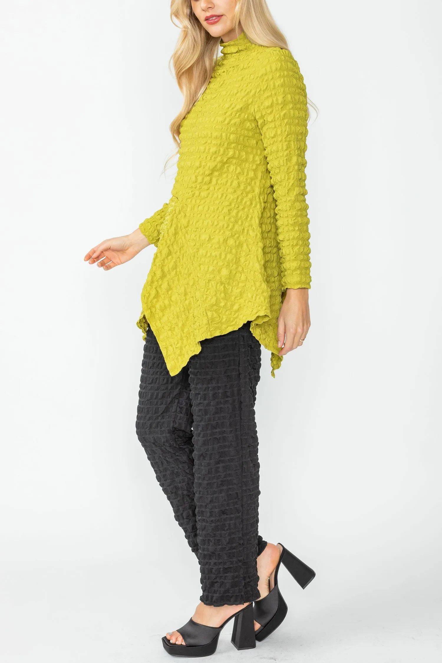 Lime Mock Neck Asymmetric Top