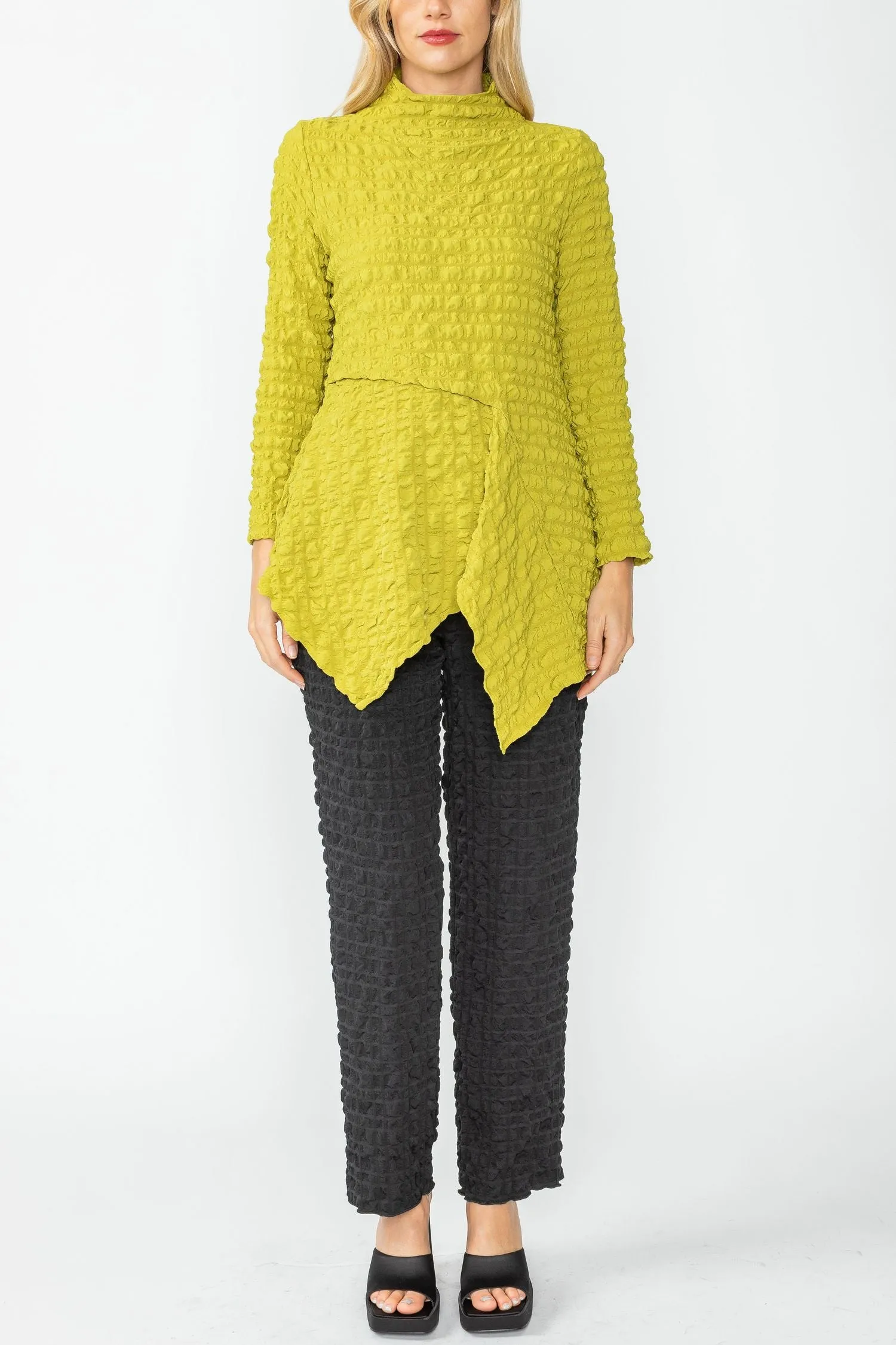 Lime Mock Neck Asymmetric Top