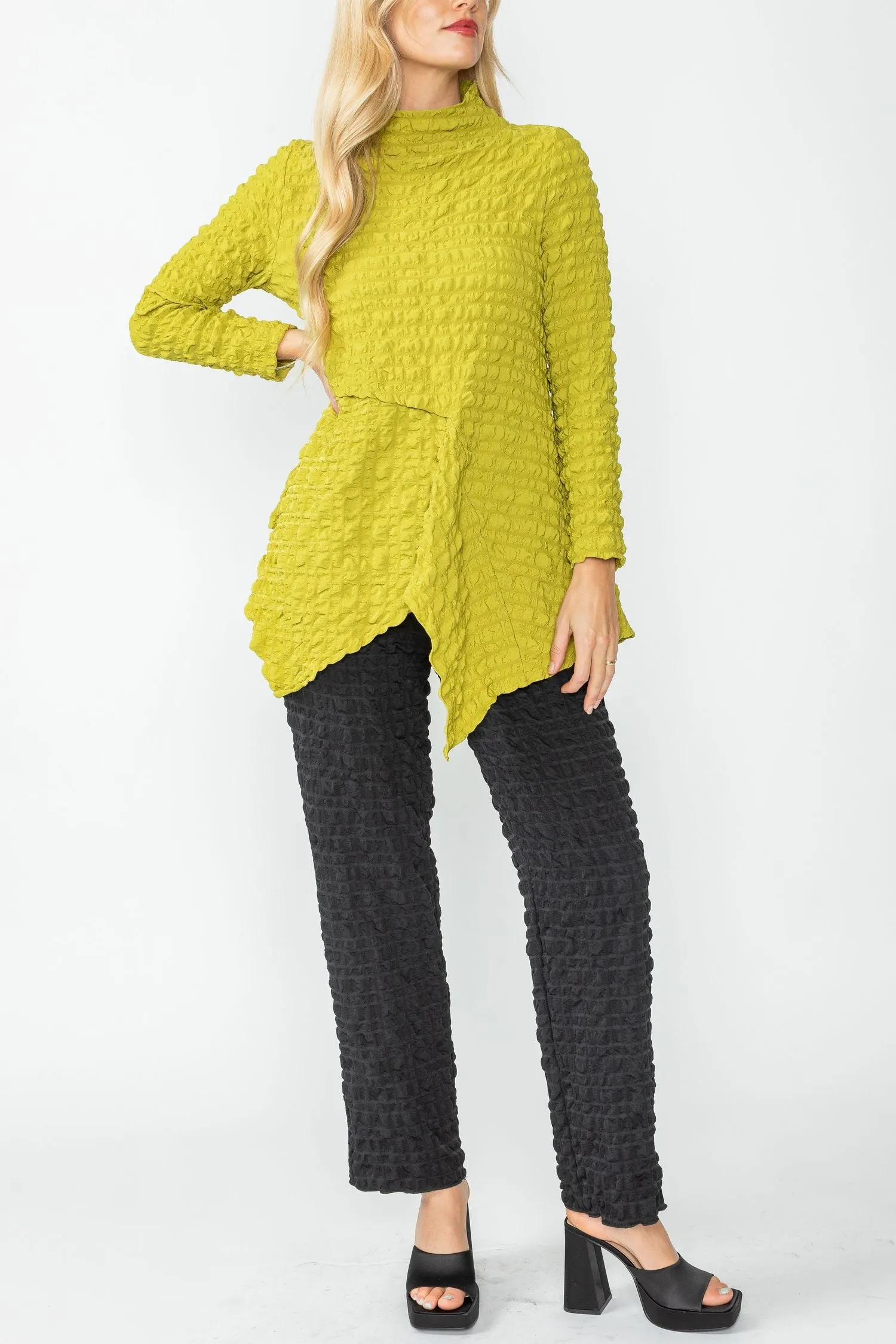 Lime Mock Neck Asymmetric Top