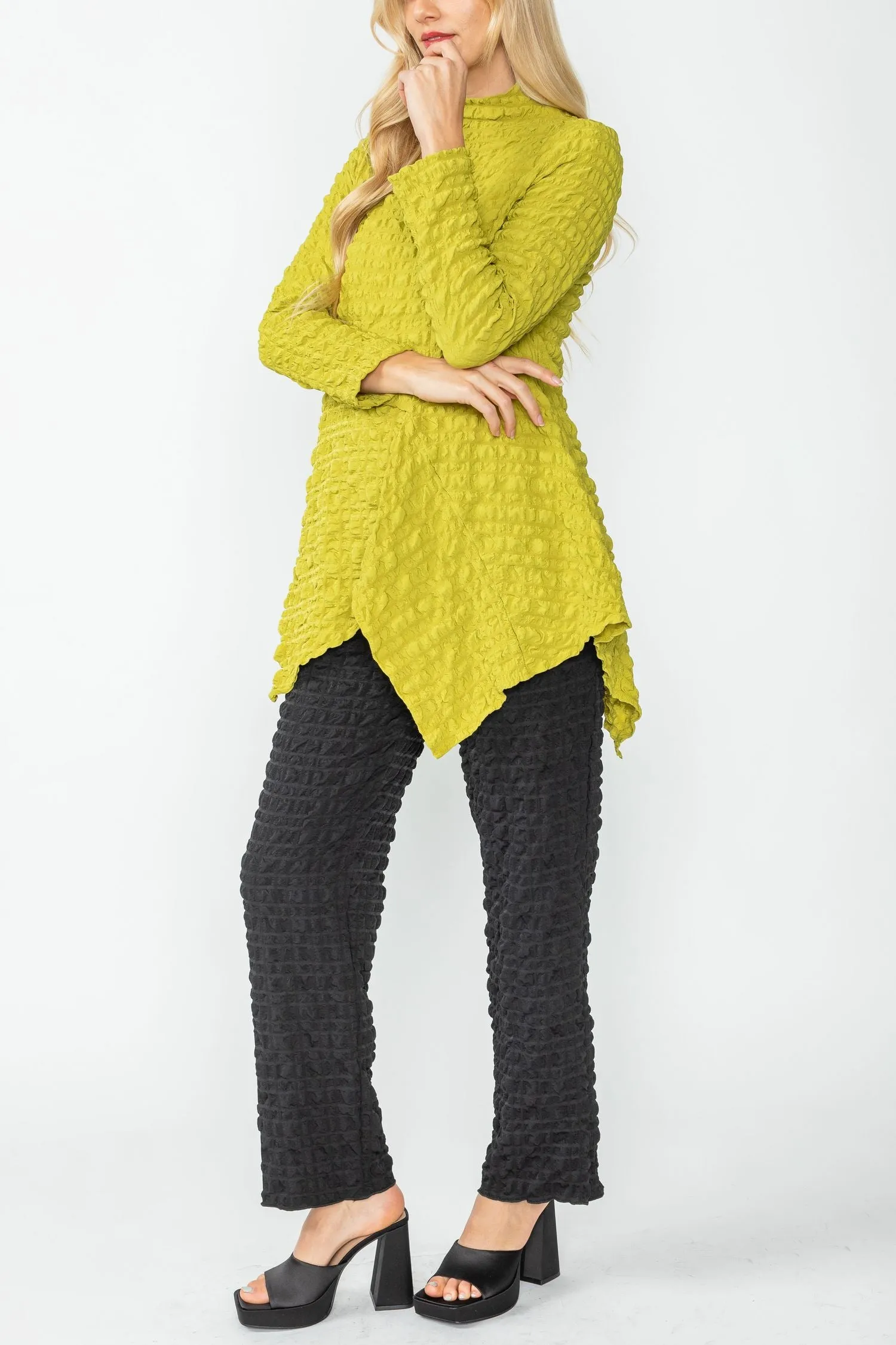 Lime Mock Neck Asymmetric Top