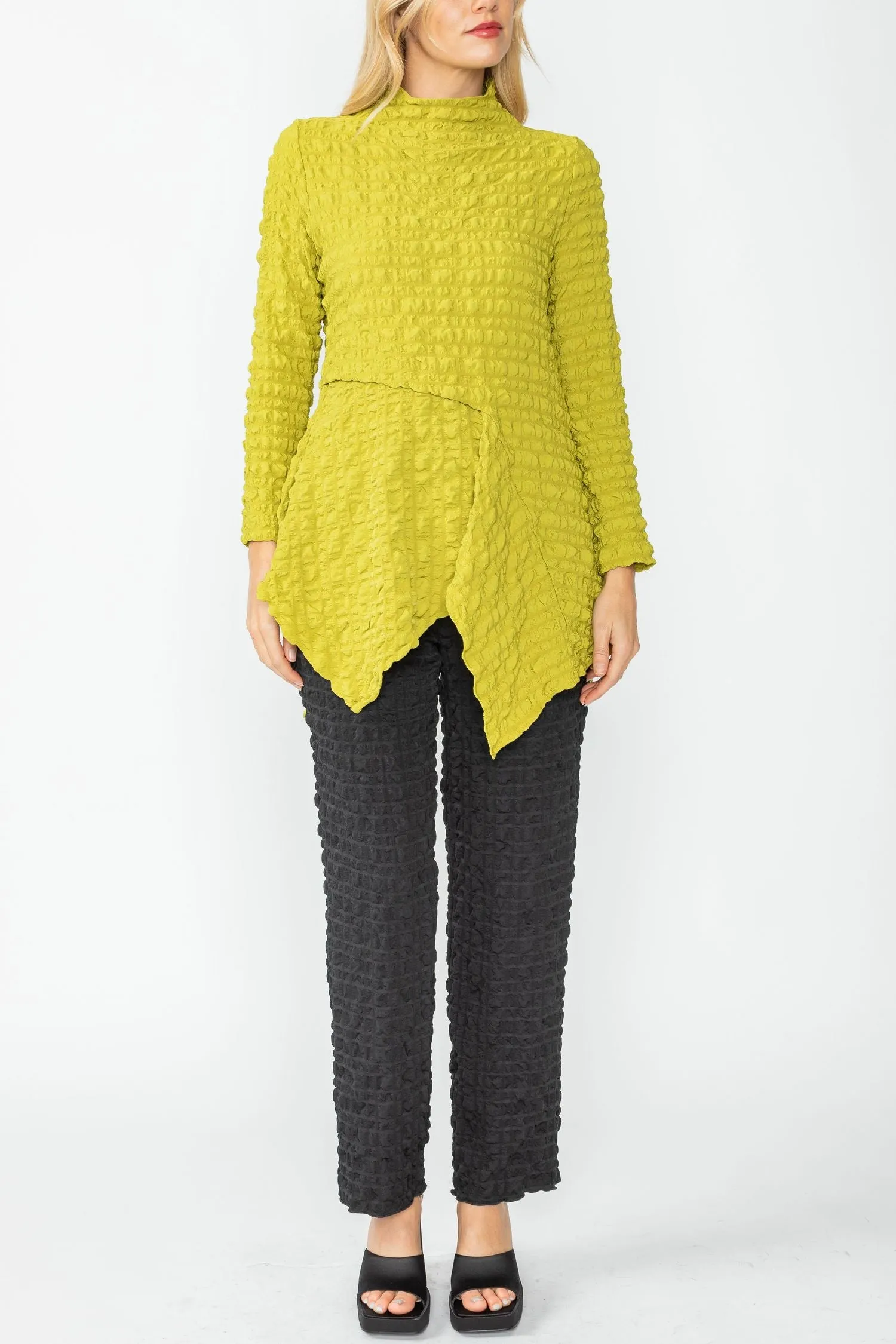 Lime Mock Neck Asymmetric Top
