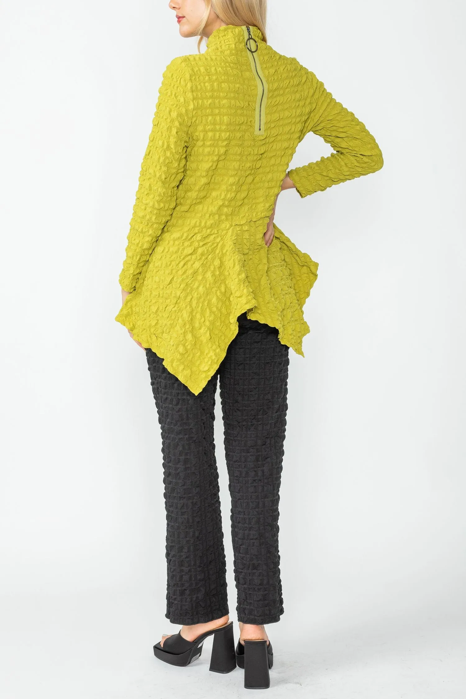 Lime Mock Neck Asymmetric Top