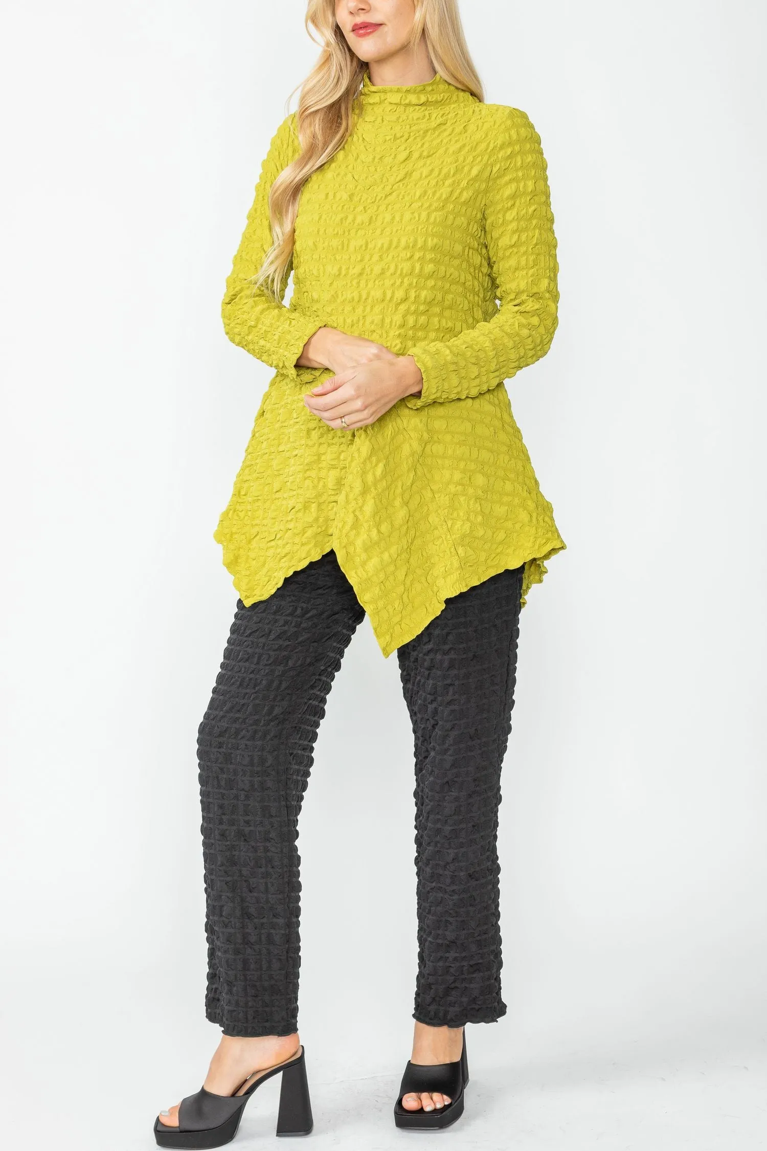 Lime Mock Neck Asymmetric Top