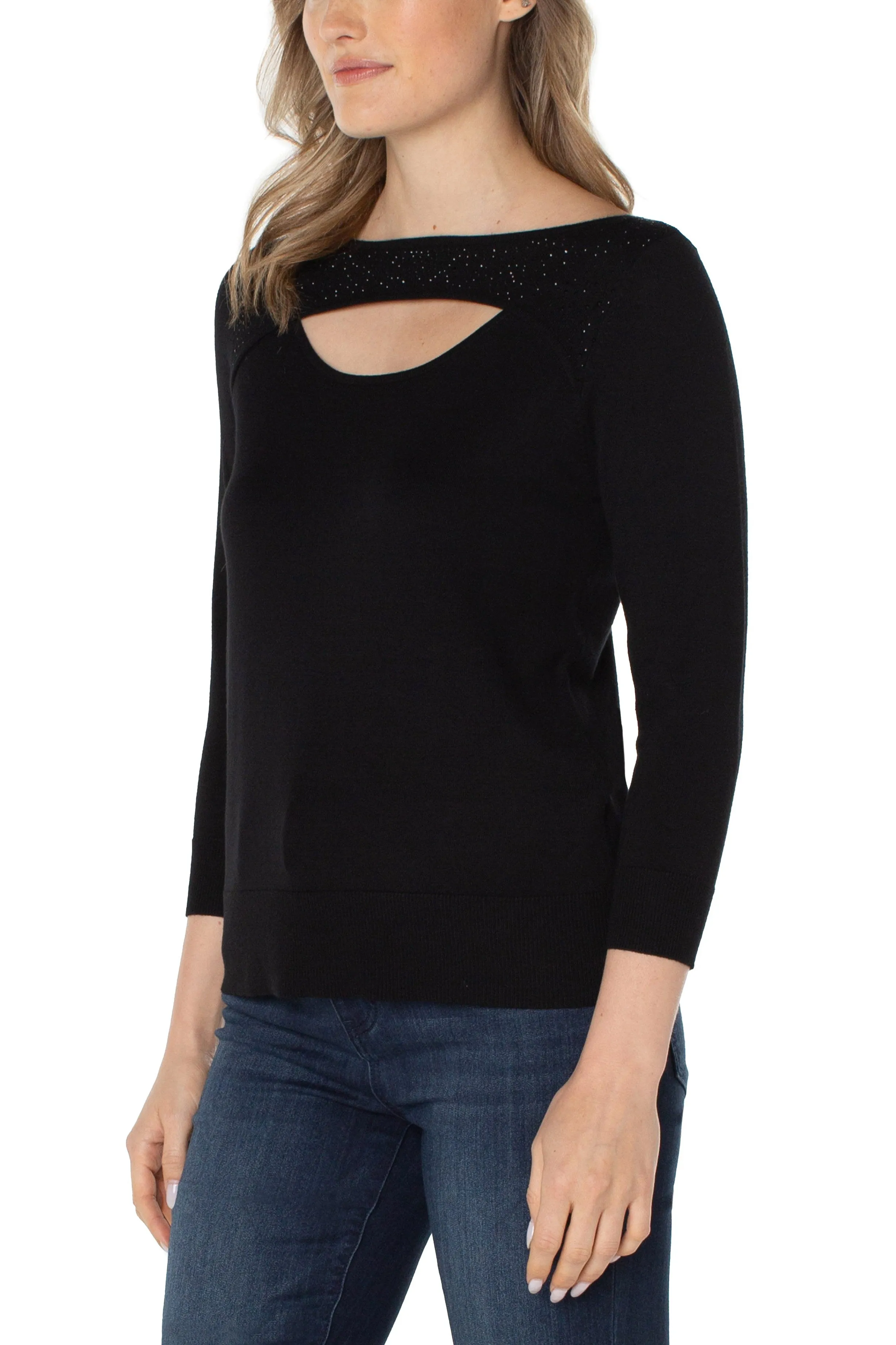 Liverpool Mid Sleeve Sweater With Rhinestones In Black