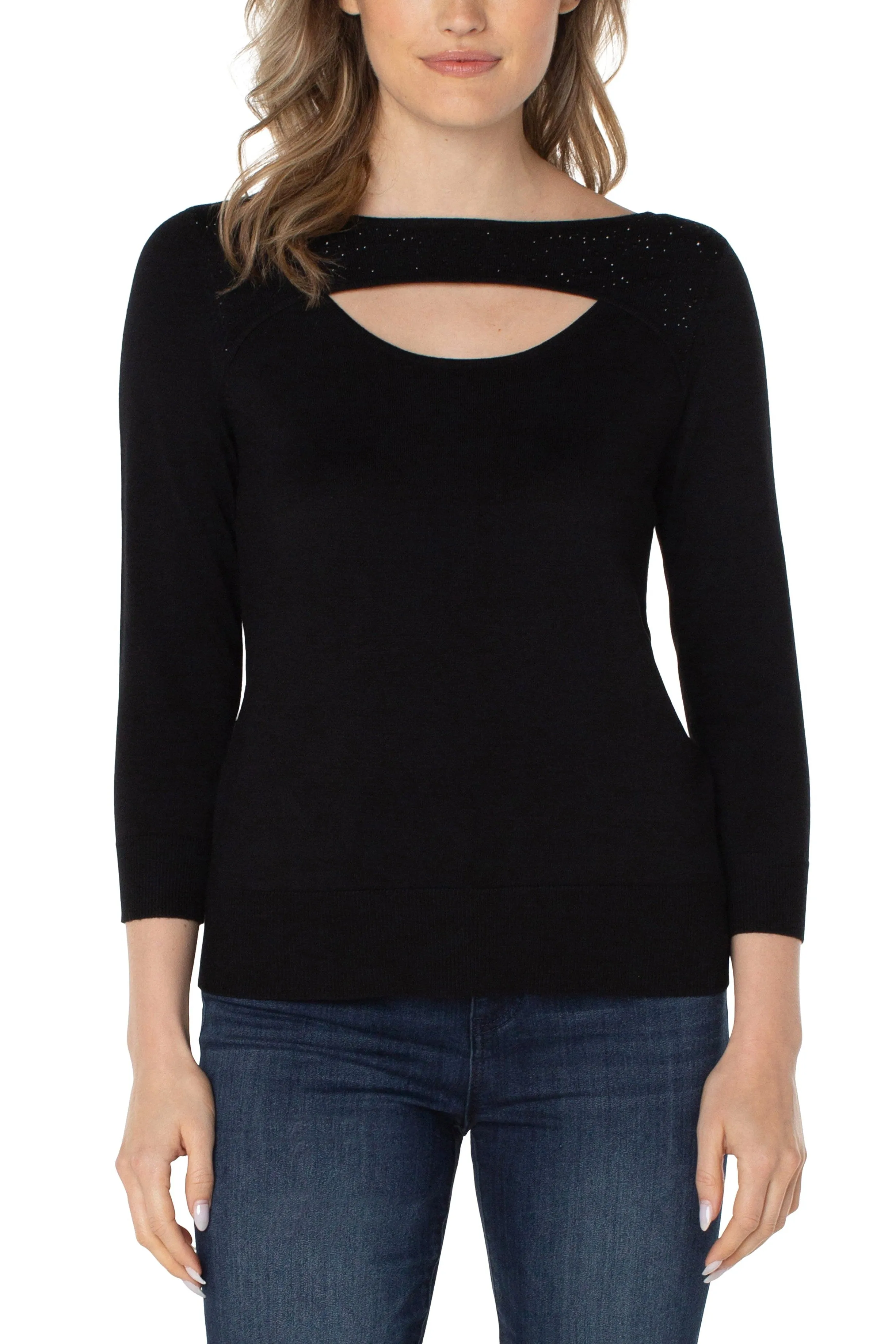 Liverpool Mid Sleeve Sweater With Rhinestones In Black
