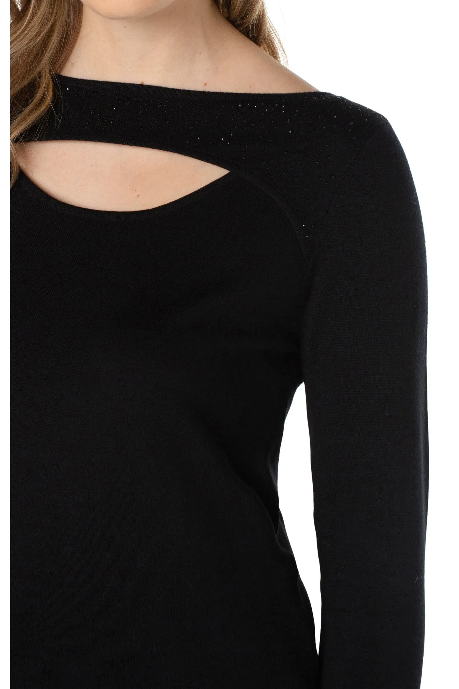 Liverpool Mid Sleeve Sweater With Rhinestones In Black