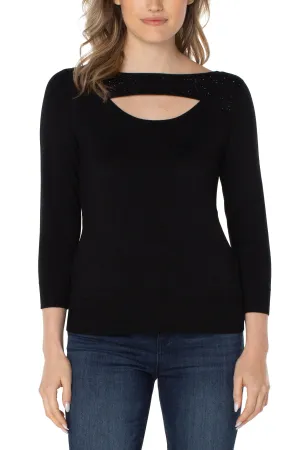 Liverpool Mid Sleeve Sweater With Rhinestones In Black