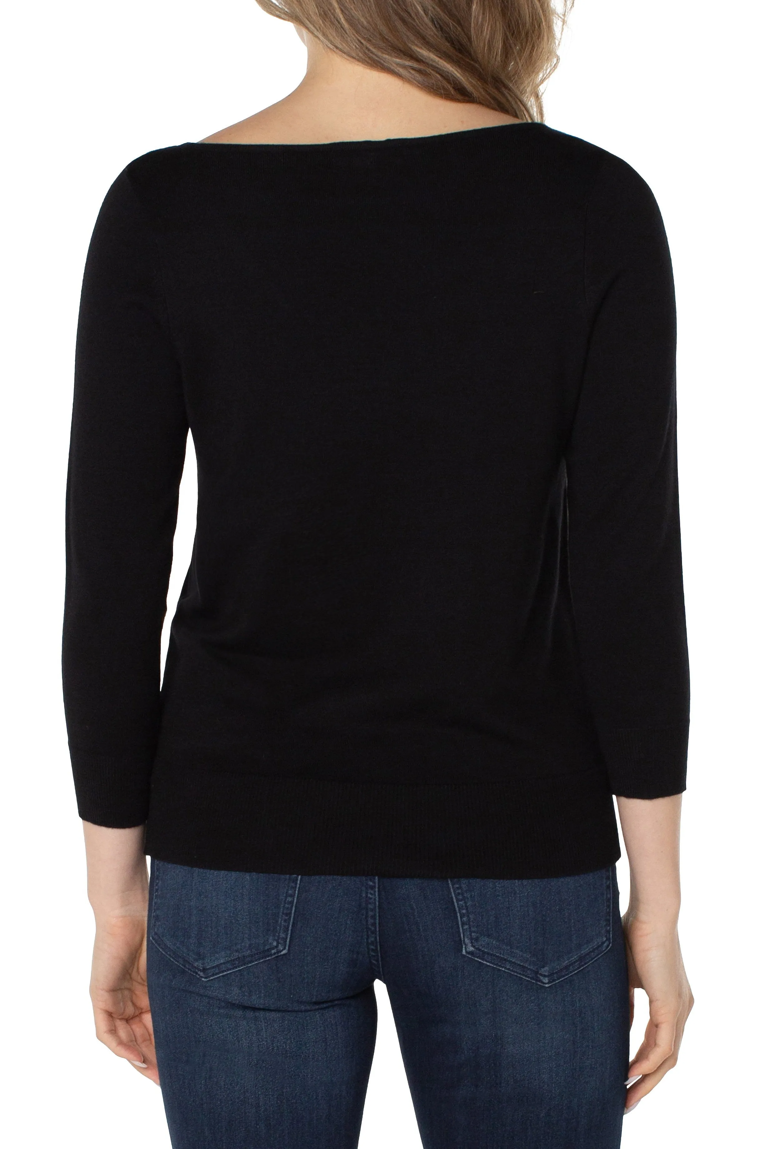Liverpool Mid Sleeve Sweater With Rhinestones In Black