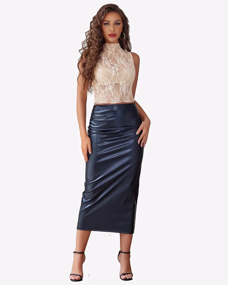 Mock Neck Lace Floral See Through Tank