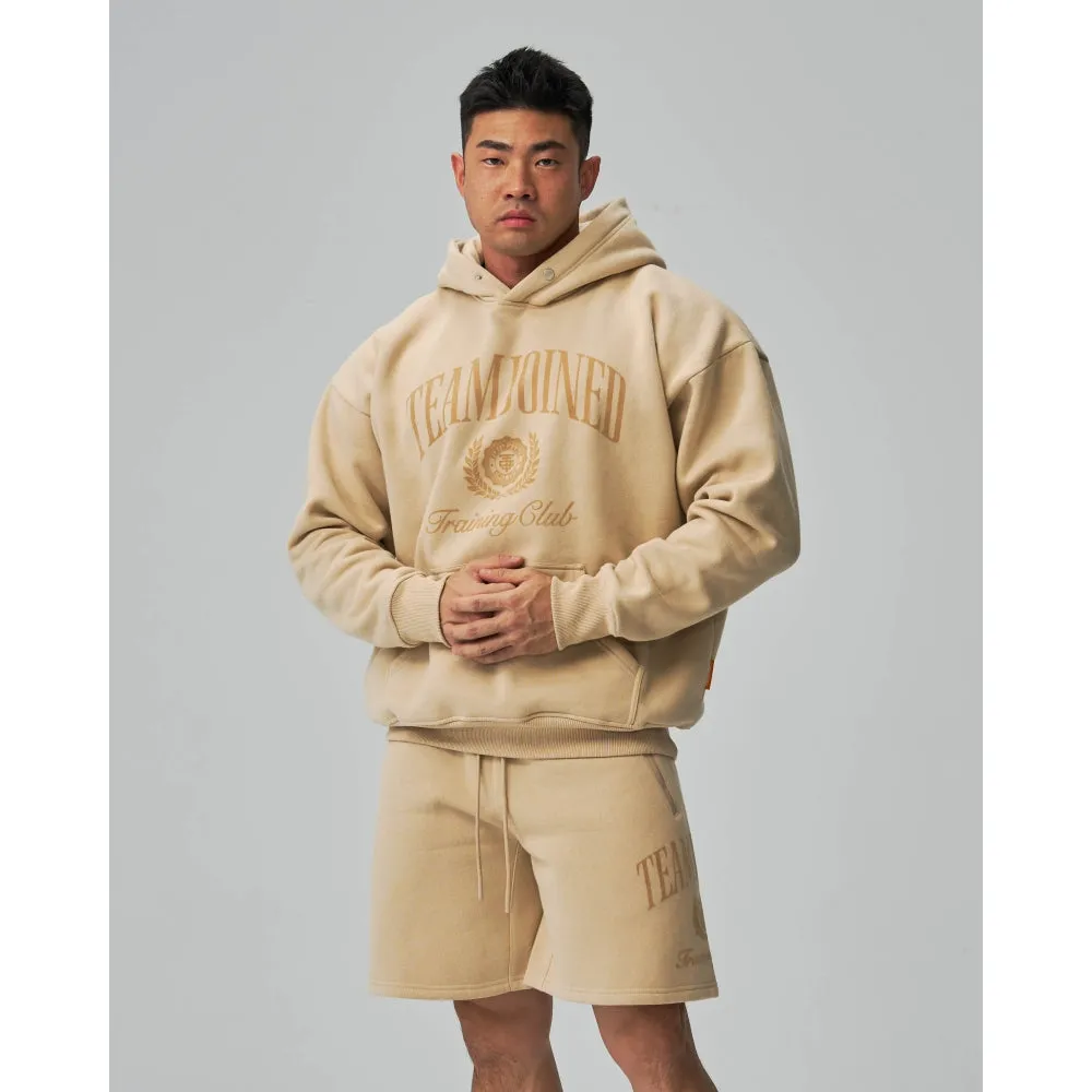 TEAMJOINED TJTC FLOCK BADGE OVERSIZED HOODIE-KHAKI