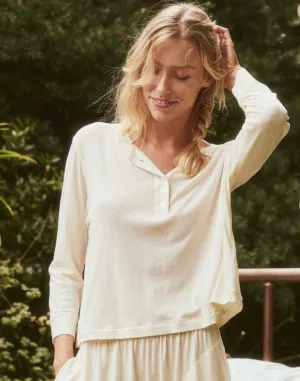 THE GREAT~ Crop Henley Sleep Top Washed White