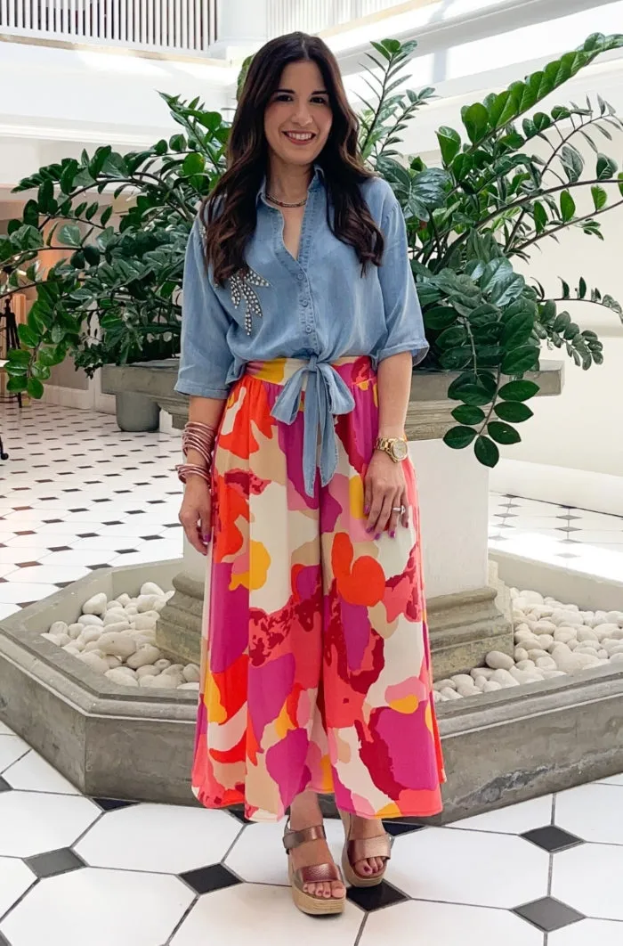 Whimsy Bloom Wide Leg Midi Pants