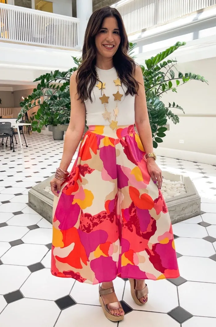 Whimsy Bloom Wide Leg Midi Pants