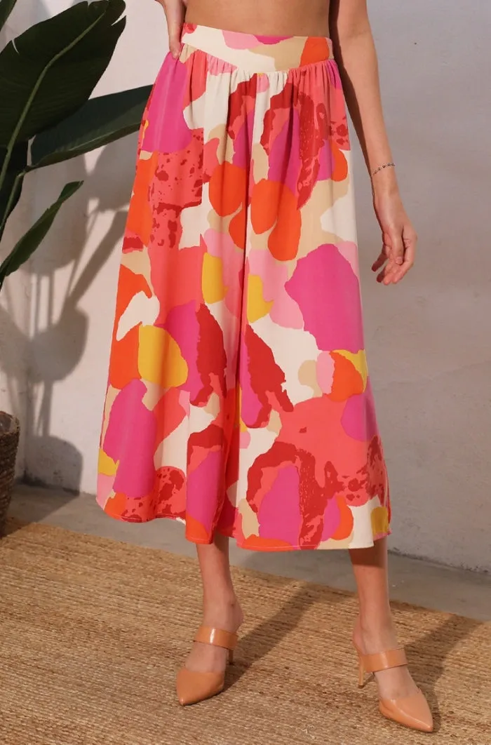 Whimsy Bloom Wide Leg Midi Pants