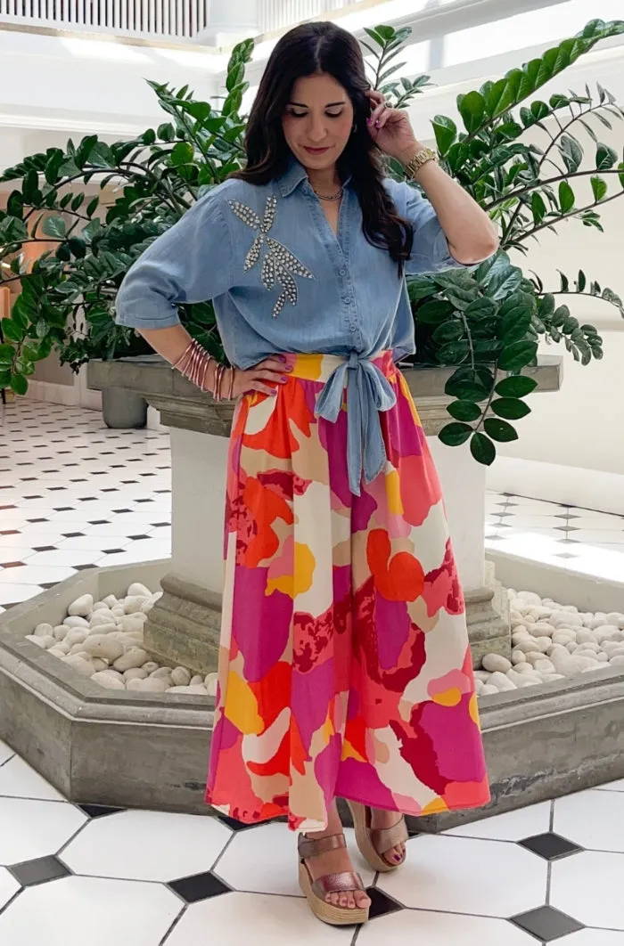 Whimsy Bloom Wide Leg Midi Pants
