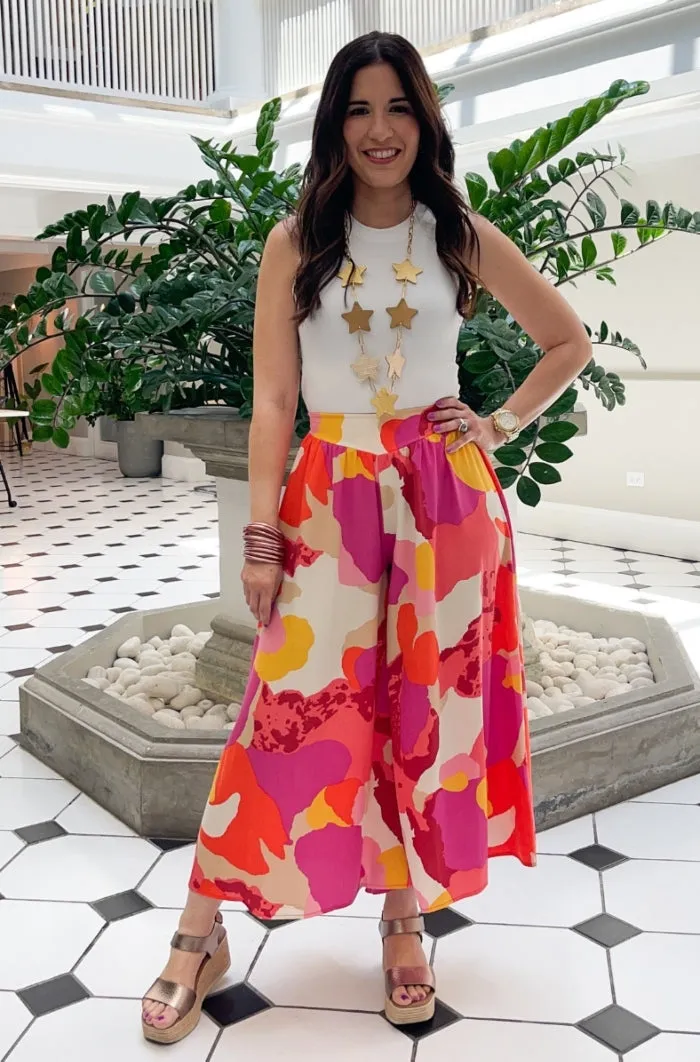 Whimsy Bloom Wide Leg Midi Pants