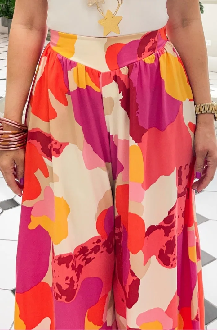 Whimsy Bloom Wide Leg Midi Pants