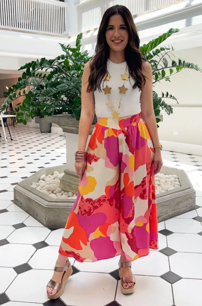 Whimsy Bloom Wide Leg Midi Pants