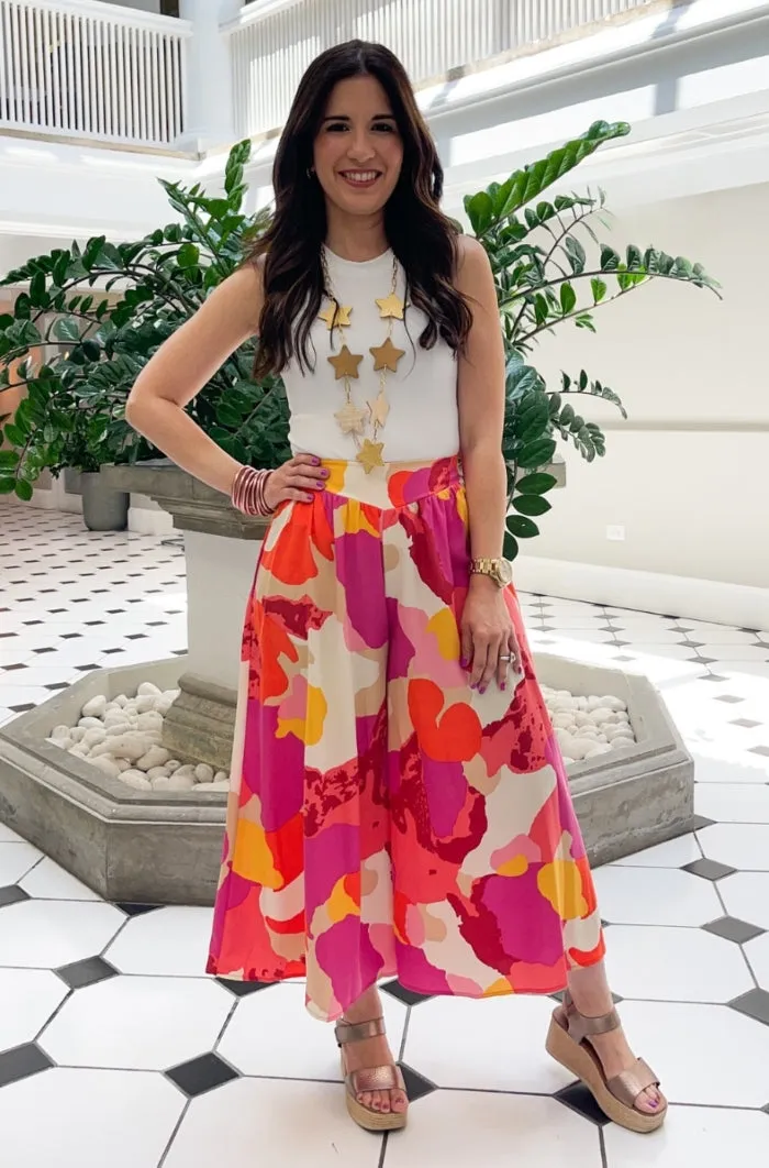 Whimsy Bloom Wide Leg Midi Pants