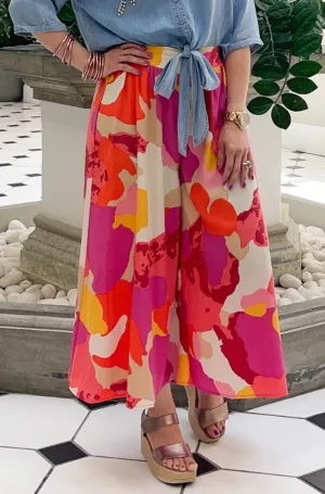 Whimsy Bloom Wide Leg Midi Pants